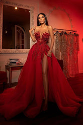 A Line Prom Dress Sweetheart Tulle Long Evening Dress with Sequined Lace Appliques